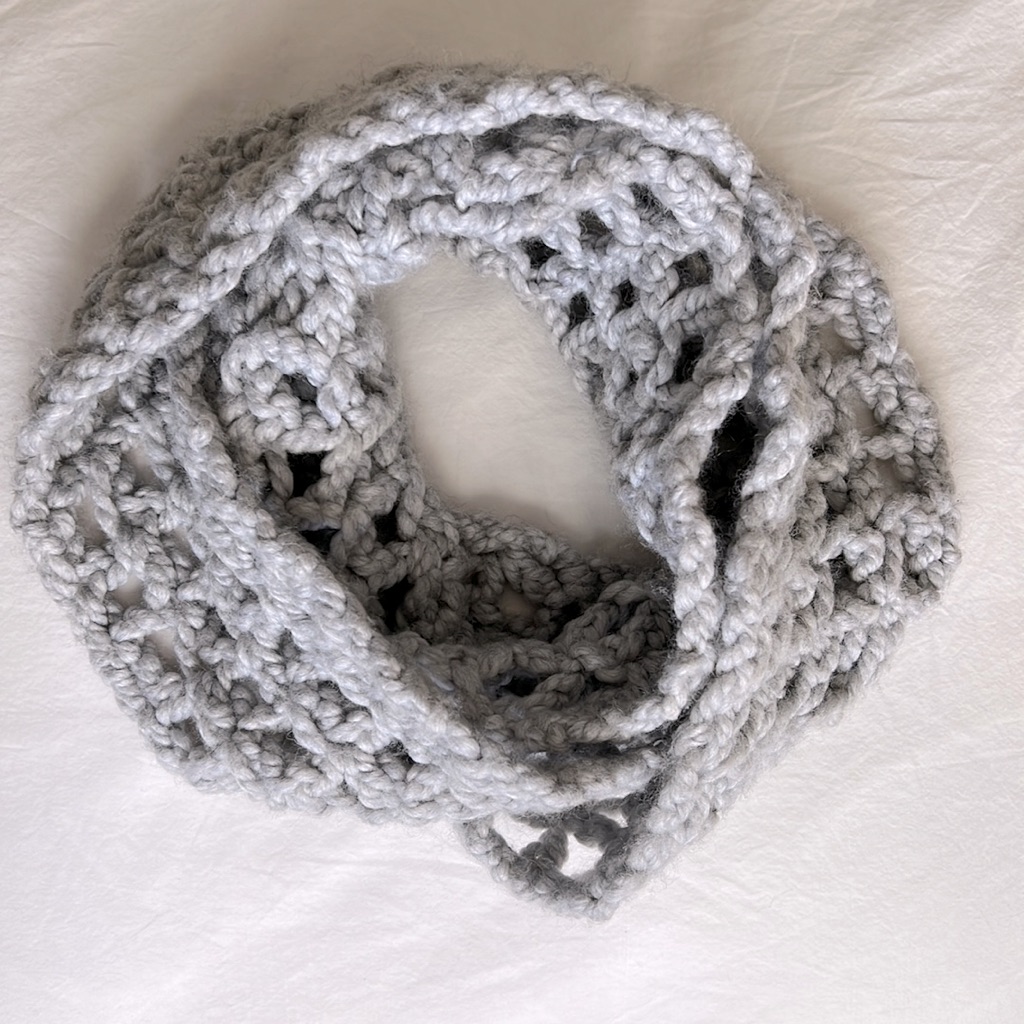 Hand Knit Gray Infinity Scarf